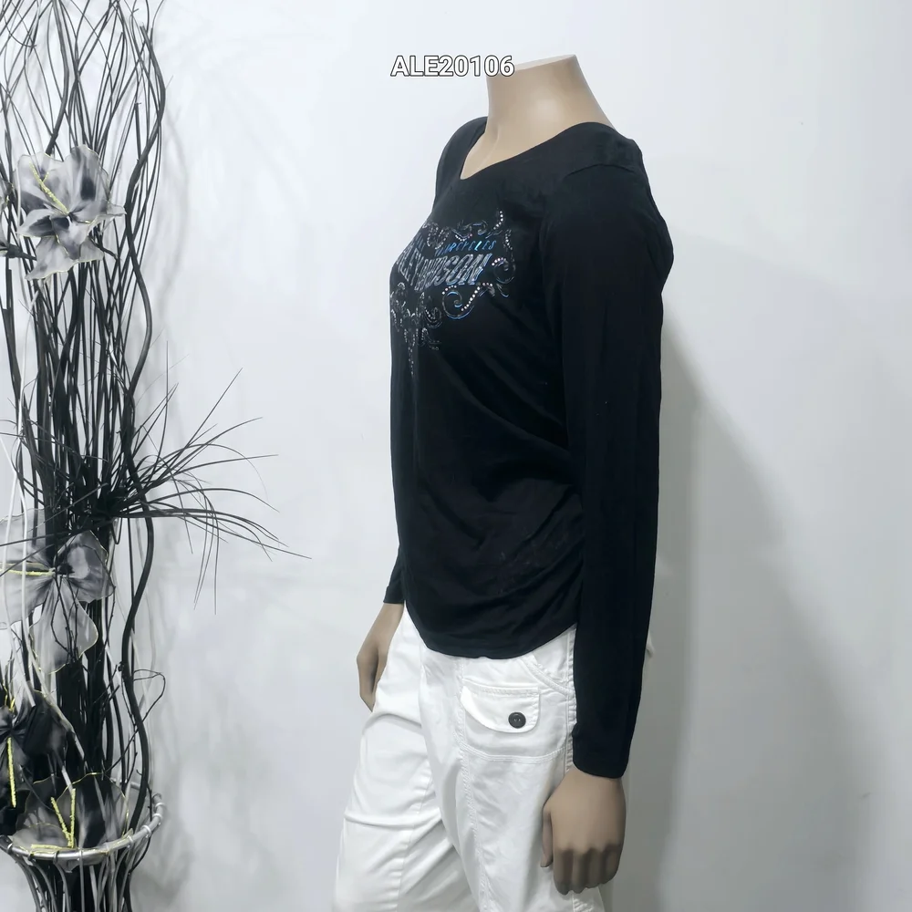 Harley-Davidson women's black translucent long-sleeved t-shirt rhinestone Large - Picture 7 of 17